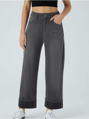 HALARA Wide-Leg High-Rise Jeans in Charcoal